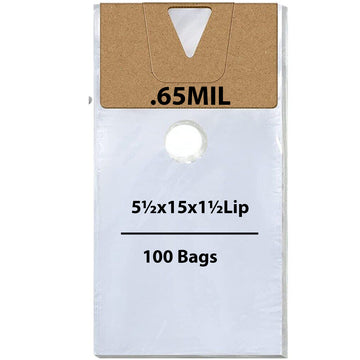 Doorknob Bags 0.65 Mil 5.5" X 15" + 1.5 Lip Pack 100 Bags
